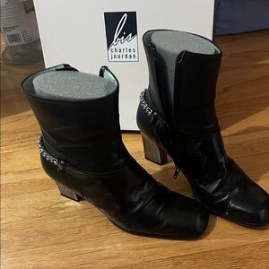 Charles Jourdan Black Heeled Boots with Chain Detail